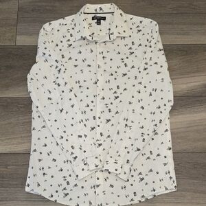 INC White Dress Shirt with Black Floral Pattern
